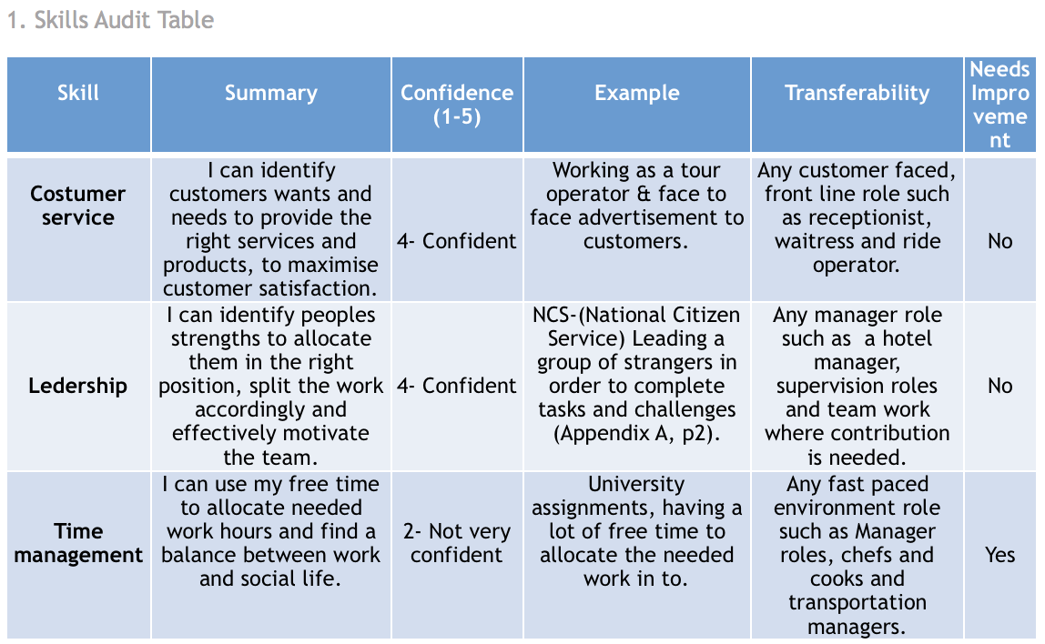 Personal Skills Audit Example